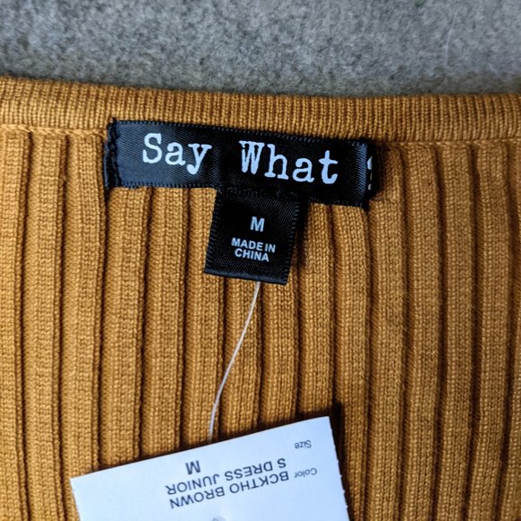 Women's Small Mustard Yellow Rib Knit Bodycon Button Up Dress with Slit - Picture 4 of 9